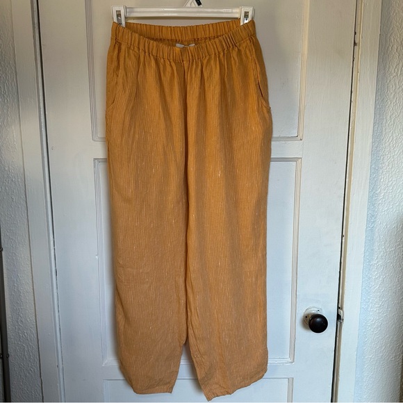 FLAX Orange Pinstripe Cropped Linen Pants (Size S) - Picture 1 of 3
